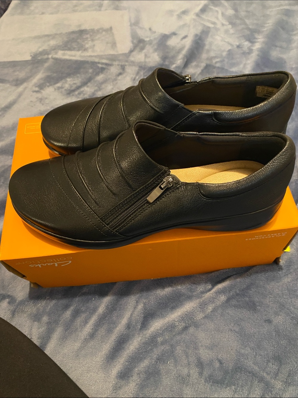 Clarks Women's Black Slip-On Loafers with Side Zip